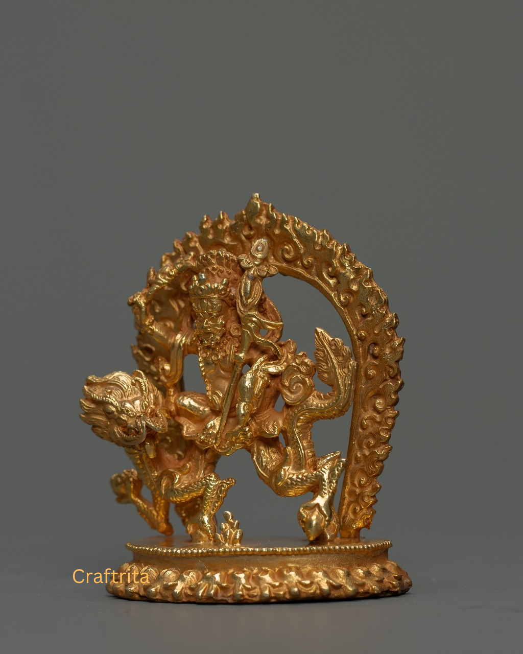 White Dzambala Statue 0.2 kg – Copper Body with 24K Gold Plating | Handmade Tibetan Buddhist Deity of Wealth & Prosperity