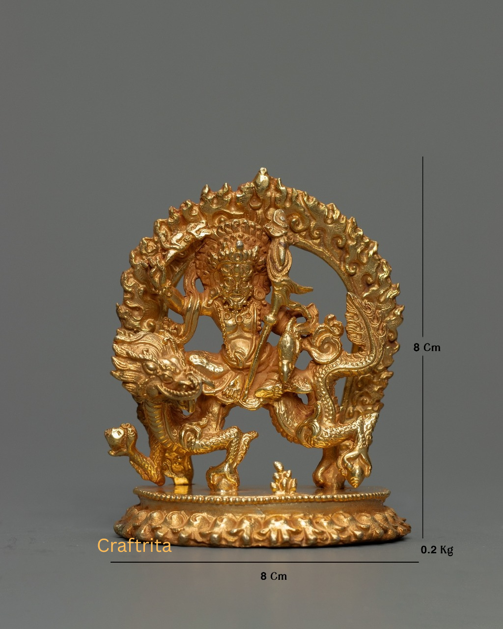 White Dzambala Statue 0.2 kg – Copper Body with 24K Gold Plating | Handmade Tibetan Buddhist Deity of Wealth & Prosperity