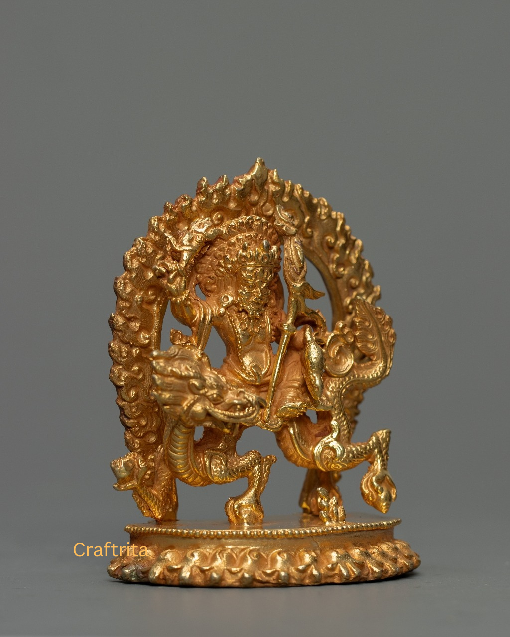 White Dzambala Statue 0.2 kg – Copper Body with 24K Gold Plating | Handmade Tibetan Buddhist Deity of Wealth & Prosperity
