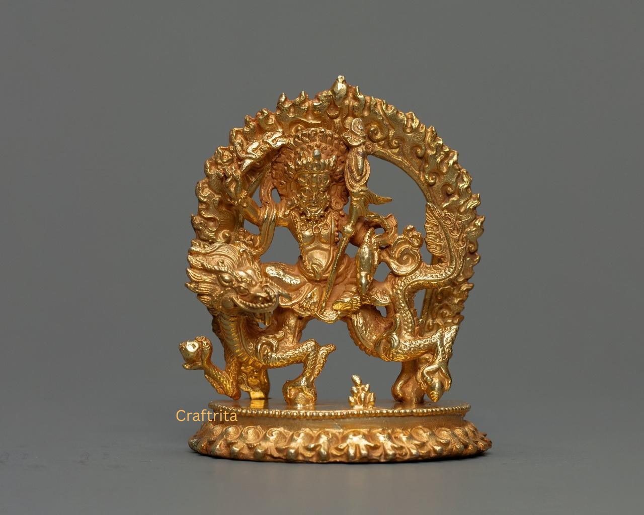 White Dzambala Statue 0.2 kg – Copper Body with 24K Gold Plating | Handmade Tibetan Buddhist Deity of Wealth & Prosperity