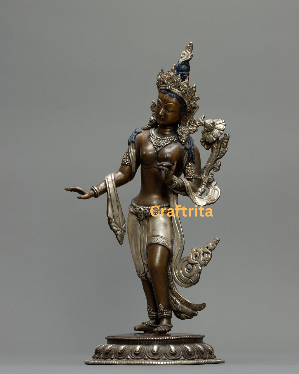 White Tara Statue 2.5kg – Handcrafted Tibetan Goddess Idol – Oxidized & Silver Finish – Buddhist Meditation & Healing Decor