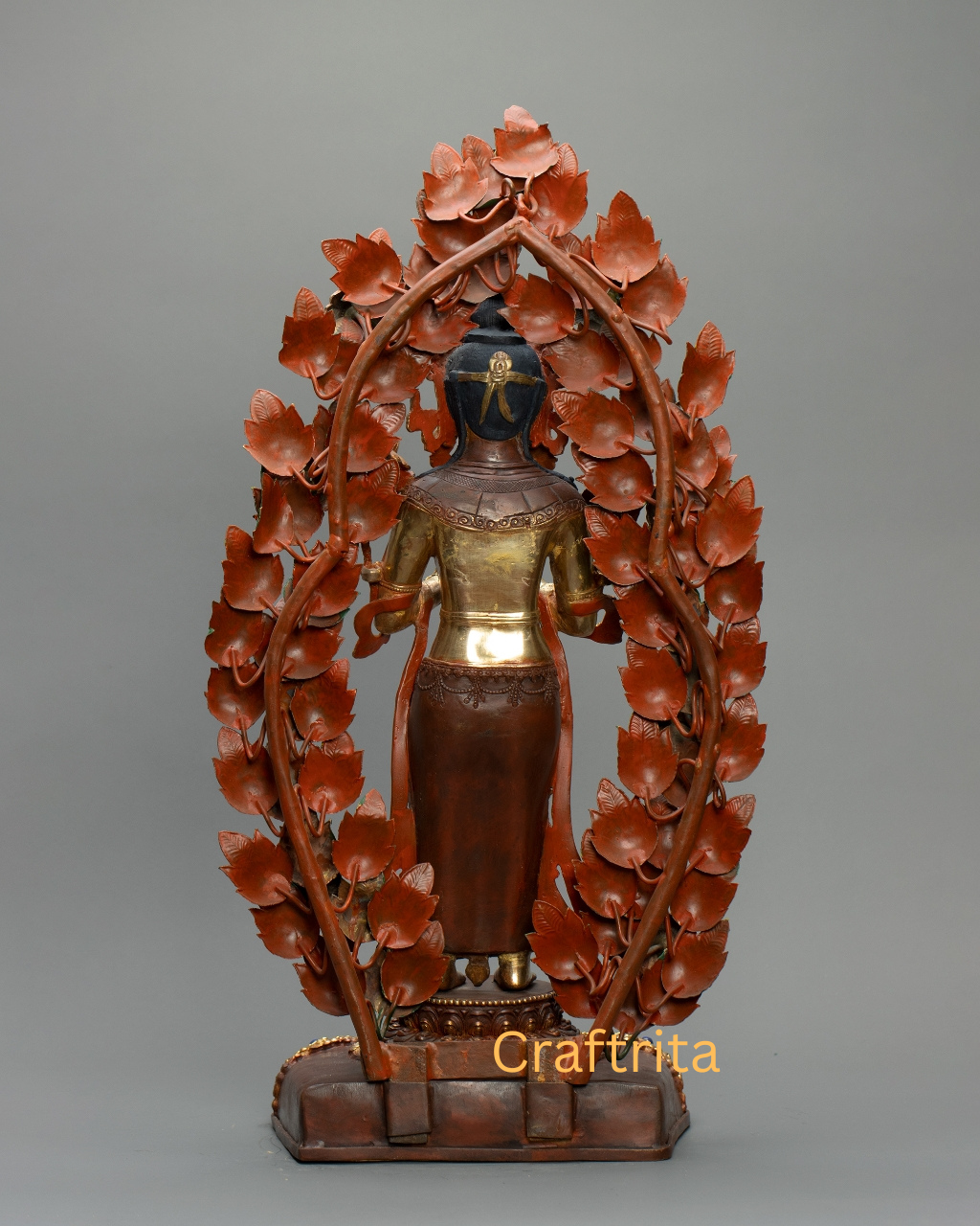 Maitreya Buddha Statue – Crafted in Nepal – 5.3kg Copper Body with Gold Gilding & Acrylic Paint – Spiritual Decor & Meditation Altar