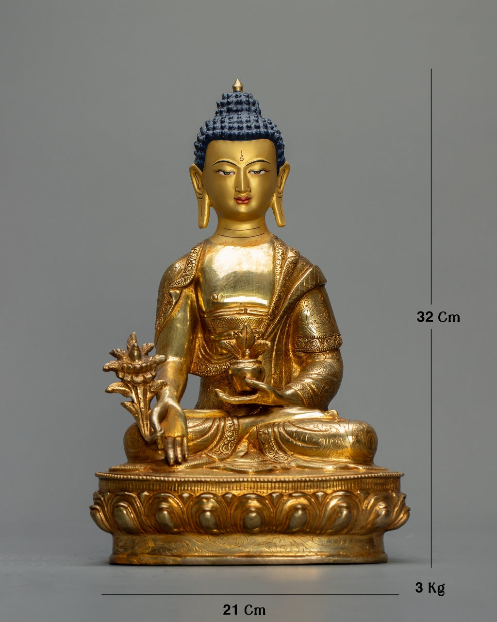 Medicine Buddha Statue 3kg – Handmade in Nepal | Copper Body with 24K Gold Plating & Fire Gold Gilding | Spiritual Buddhist Art & Home Decor