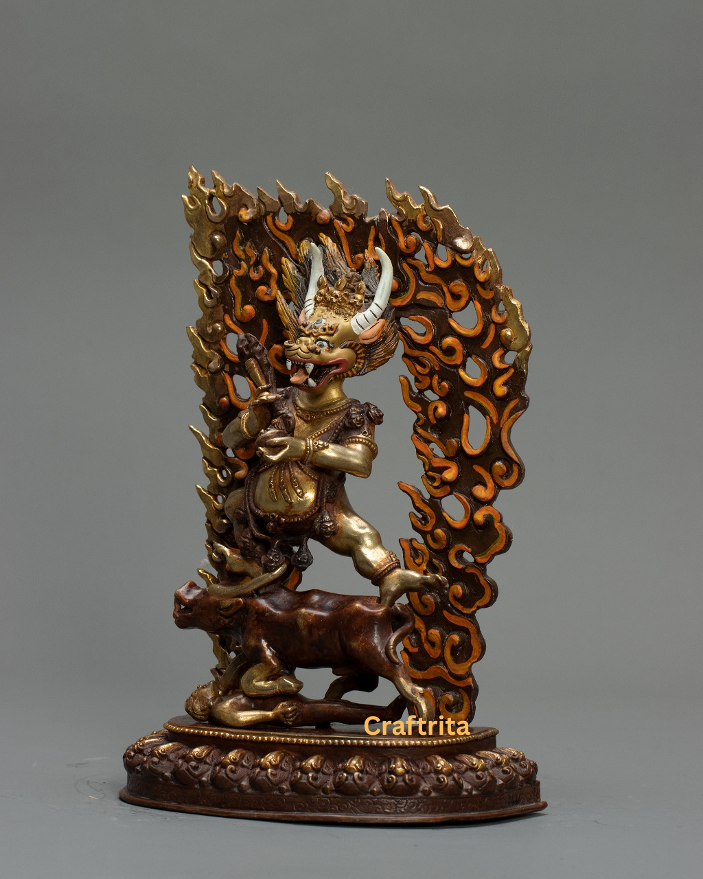 Yamantaka Statue – 2kg Copper Buddhist Deity Sculpture | Nepali Handicraft with Oxidized Finish & Half 24K Gold Fire-Gilding