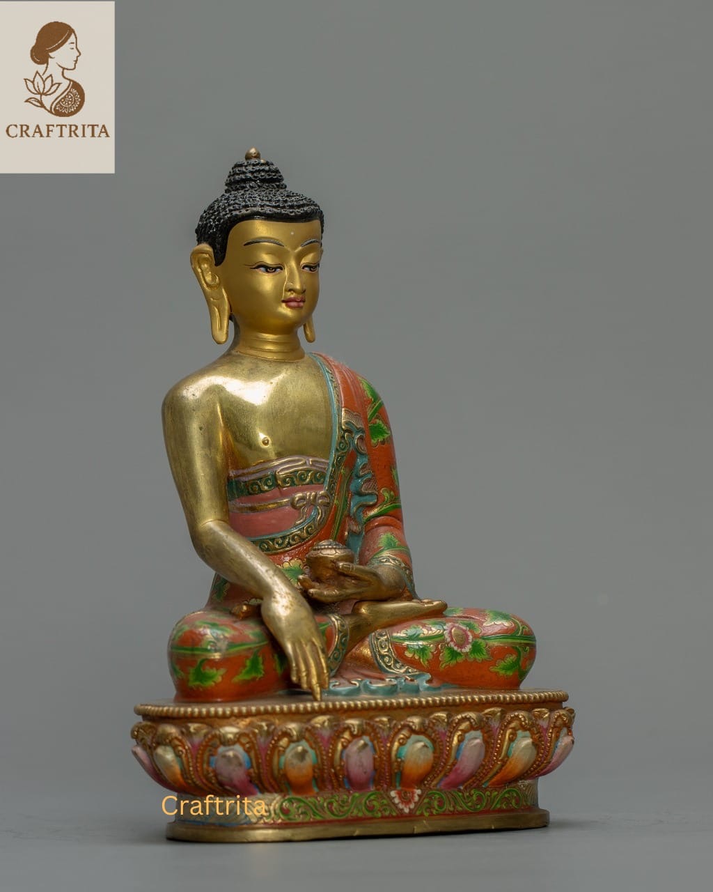 Shakyamuni Buddha Statue – Handmade in Nepal | 24K Gold Fire-Gilded Copper with Acrylic Painting