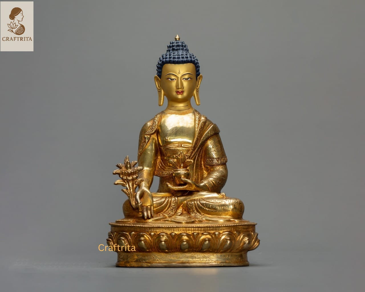 Handmade Medicine Buddha – Copper Statue with 24K Gold | Tibetan Healing Deity