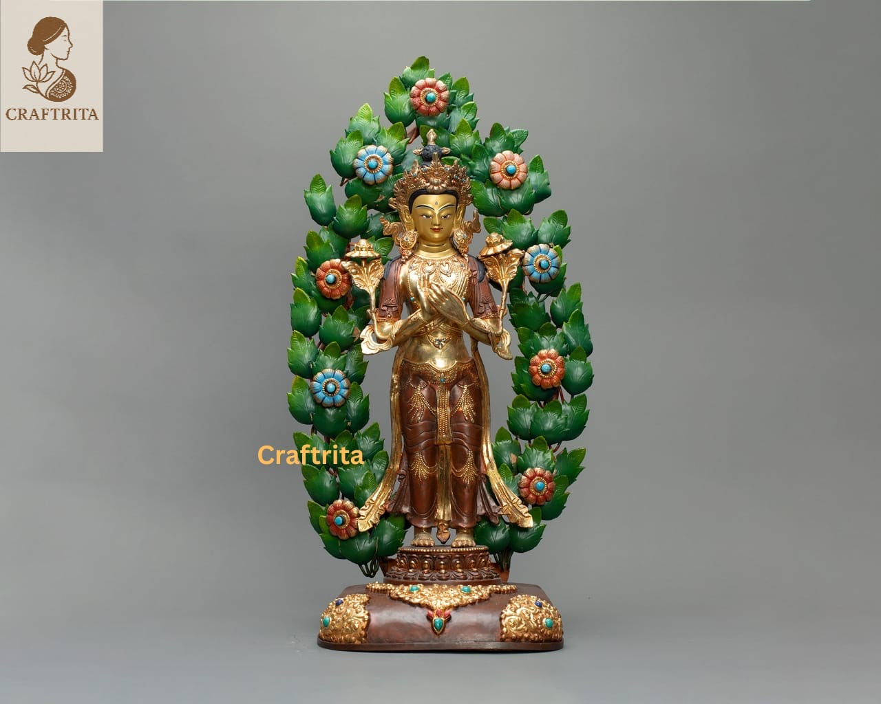Maitreya Buddha – Handcrafted Nepalese Statue with 24K Gold Gilding | Spiritual Decor