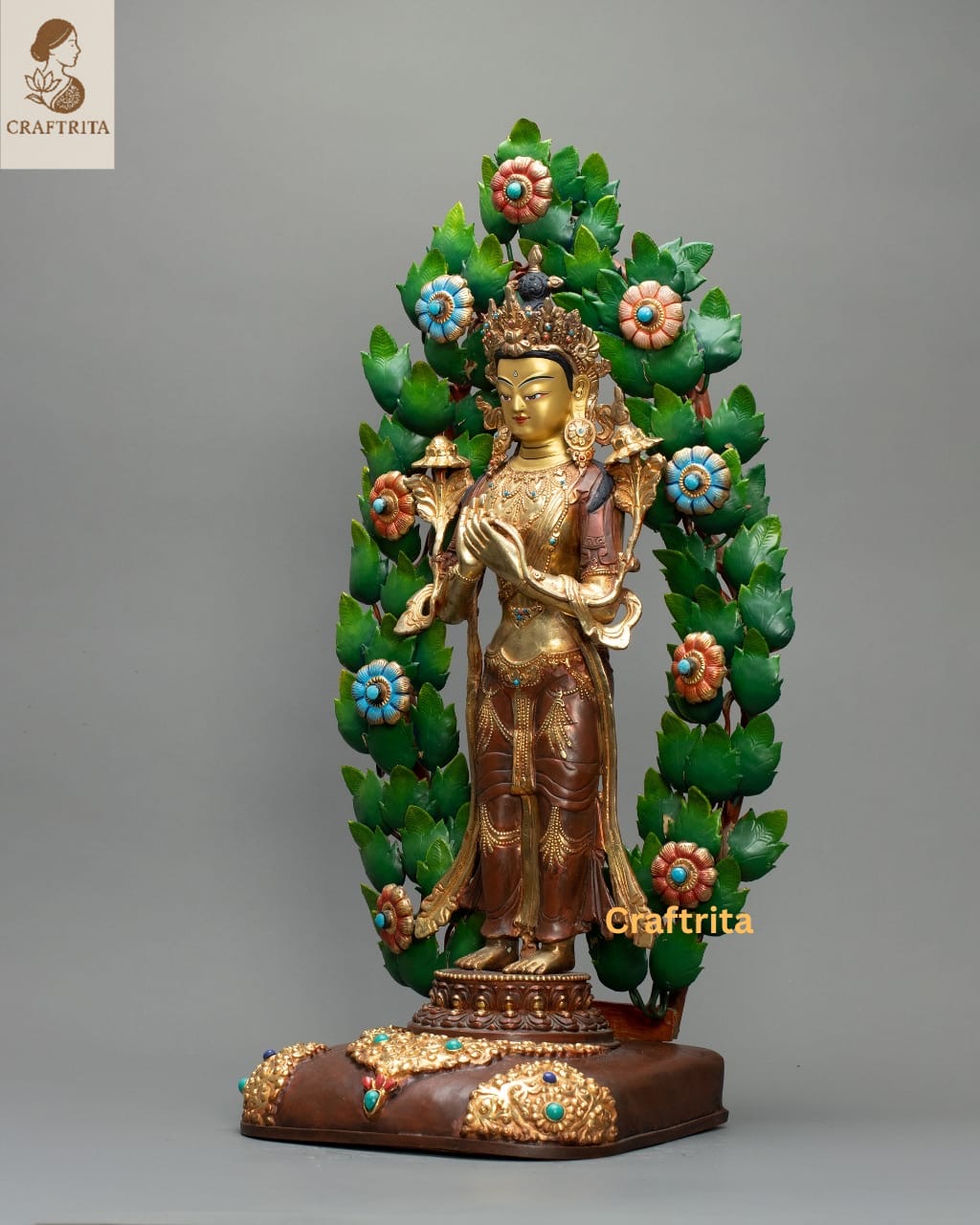 Maitreya Buddha – Handcrafted Nepalese Statue with 24K Gold Gilding | Spiritual Decor