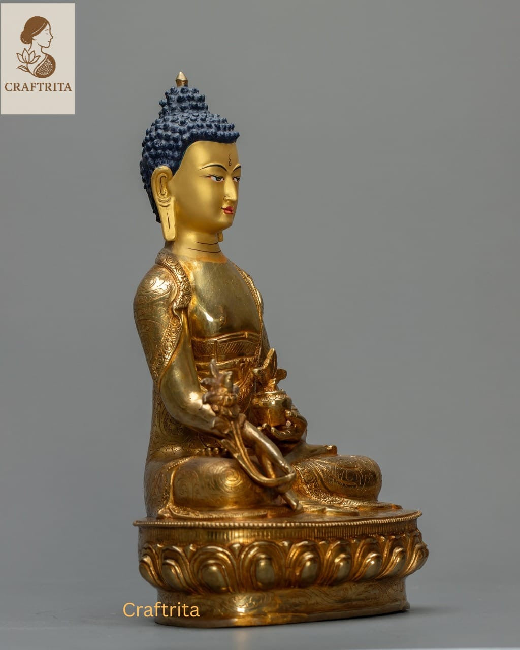 Handmade Medicine Buddha – Copper Statue with 24K Gold | Tibetan Healing Deity
