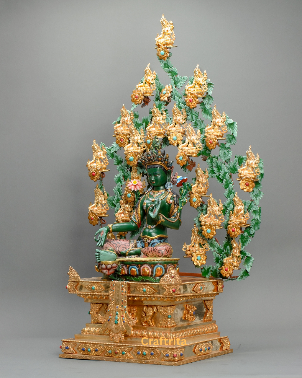 21 Tara Goddess Statue – Copper Body with 24K Gold Plating & Fire Gold Gilding – 12.5kg Tibetan Buddhist Deity Sculpture | Spiritual Art & Home Decor | Meditation Altar Idol
