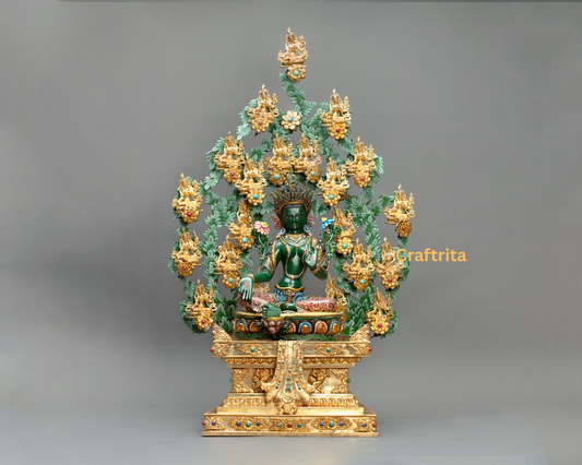 21 Tara Goddess Statue – Copper Body with 24K Gold Plating & Fire Gold Gilding – 12.5kg Tibetan Buddhist Deity Sculpture | Spiritual Art & Home Decor | Meditation Altar Idol