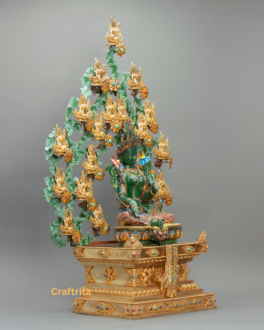 21 Tara Goddess Statue – Copper Body with 24K Gold Plating & Fire Gold Gilding – 12.5kg Tibetan Buddhist Deity Sculpture | Spiritual Art & Home Decor | Meditation Altar Idol