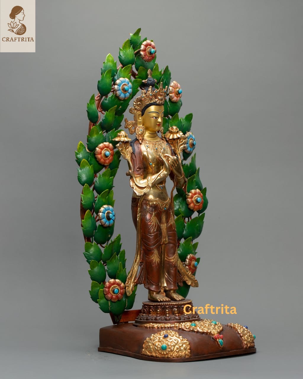 Maitreya Buddha – Handcrafted Nepalese Statue with 24K Gold Gilding | Spiritual Decor