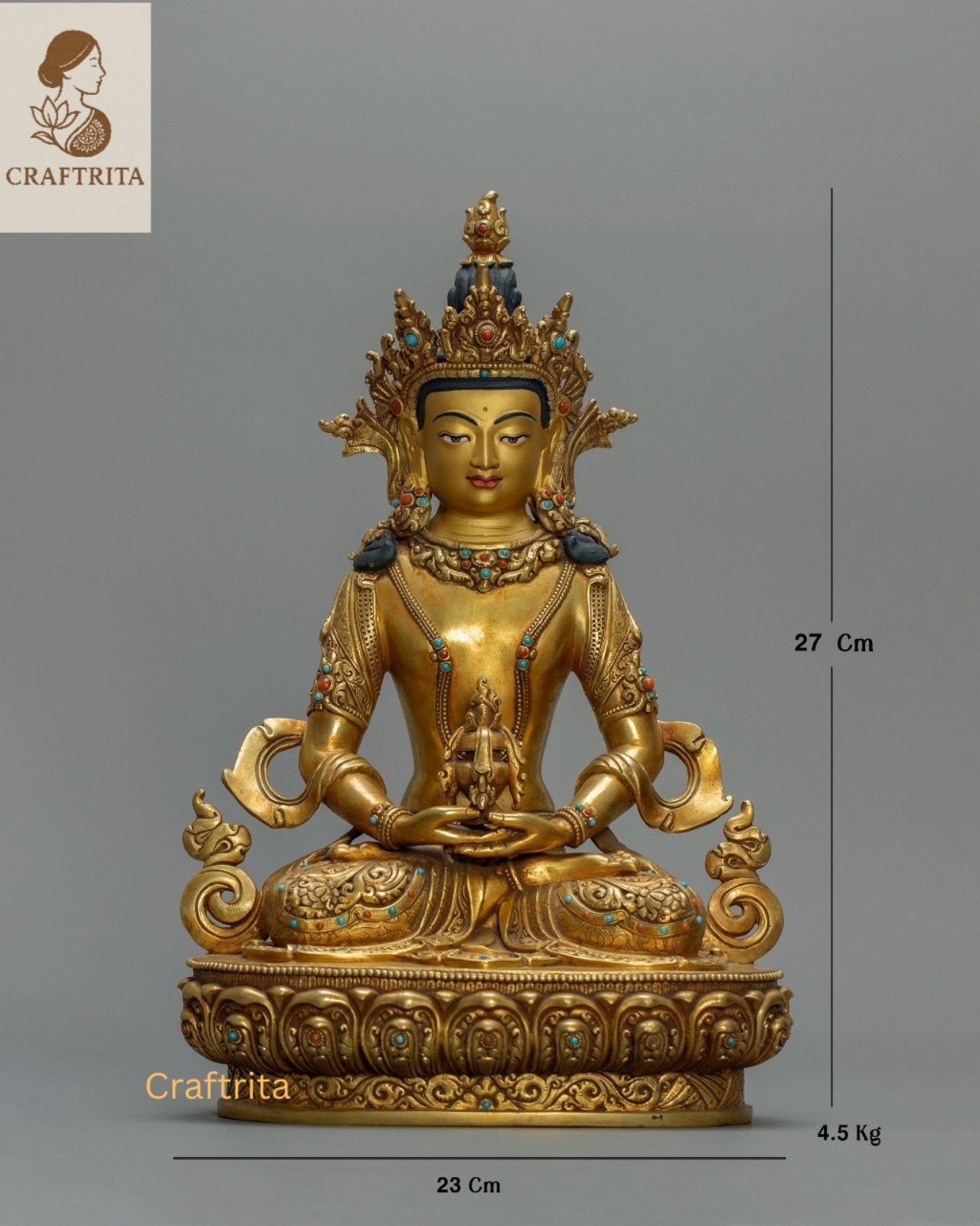Handcrafted Amitayus Buddha Statue – Deity of Infinite Life | Spiritual Sculpture