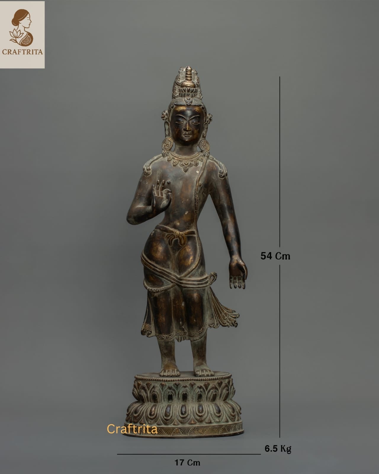 Maitreya Buddha Statue – Antique Finish Bronze & Copper Sculpture | Handmade Buddhist Art for Spiritual Home Decor