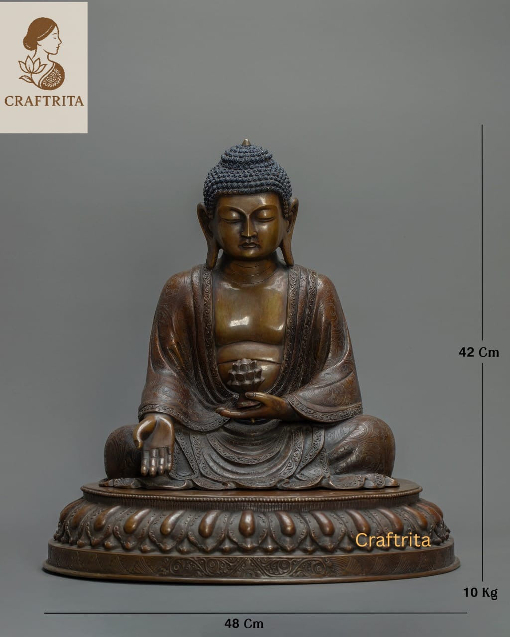Oxidized Shakyamuni Buddha Statue – Handmade Copper Sculpture | Tibetan Buddhist Deity for Spiritual Home Decor