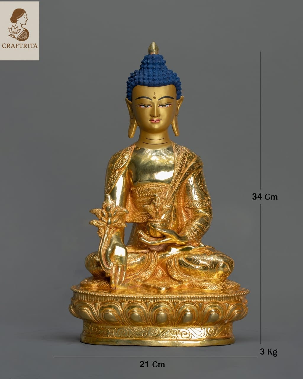 Medicine Buddha Statue – Artisan Copper with 24K Gold Gilding | Meditation & Altar Art