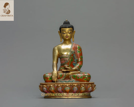 Shakyamuni Buddha Statue – Handmade in Nepal | 24K Gold Fire-Gilded Copper with Acrylic Painting