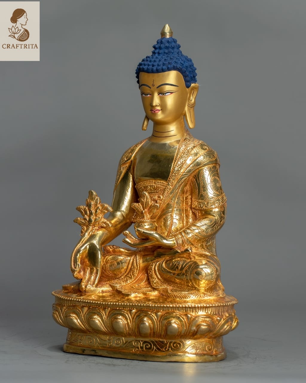 Medicine Buddha Statue – Artisan Copper with 24K Gold Gilding | Meditation & Altar Art