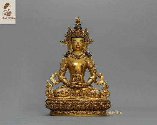Handcrafted Amitayus Buddha Statue – Deity of Infinite Life | Spiritual Sculpture