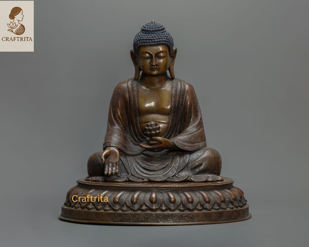 Oxidized Shakyamuni Buddha Statue – Handmade Copper Sculpture | Tibetan Buddhist Deity for Spiritual Home Decor