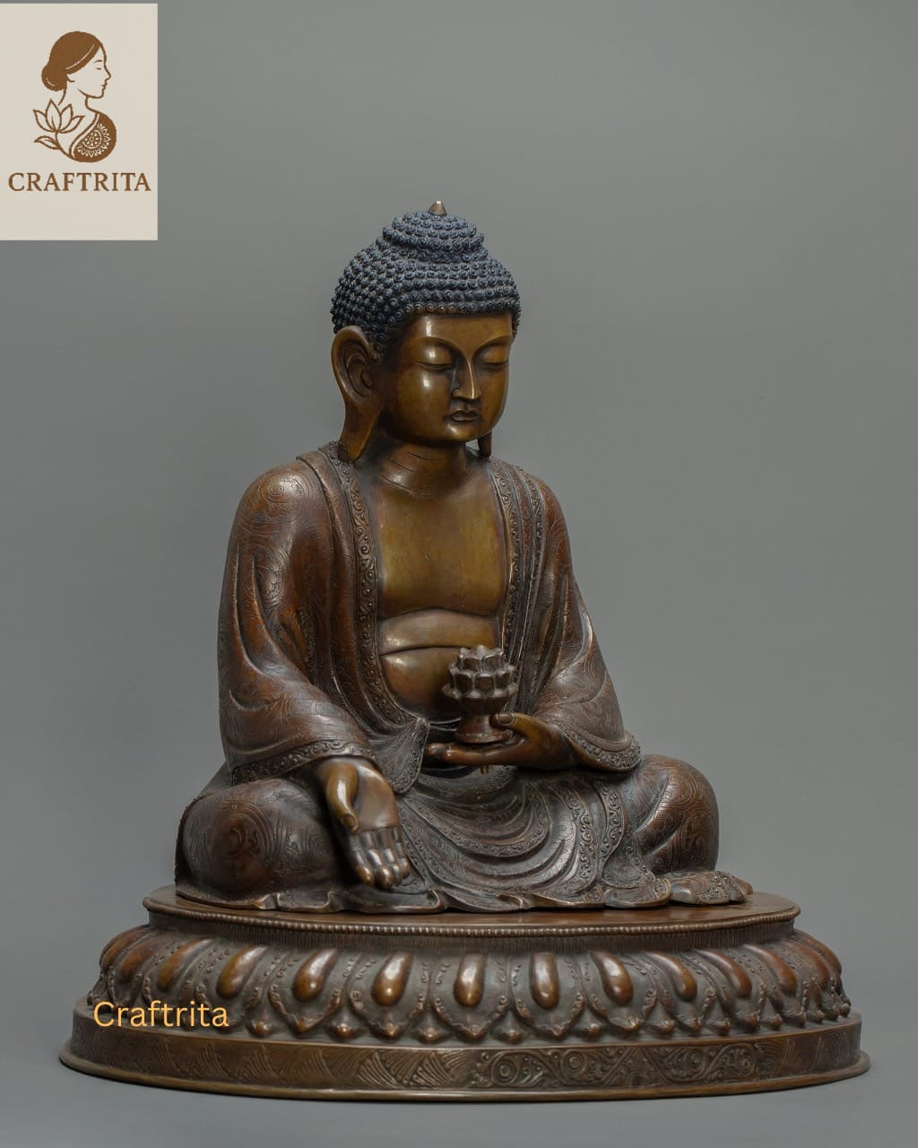 Oxidized Shakyamuni Buddha Statue – Handmade Copper Sculpture | Tibetan Buddhist Deity for Spiritual Home Decor