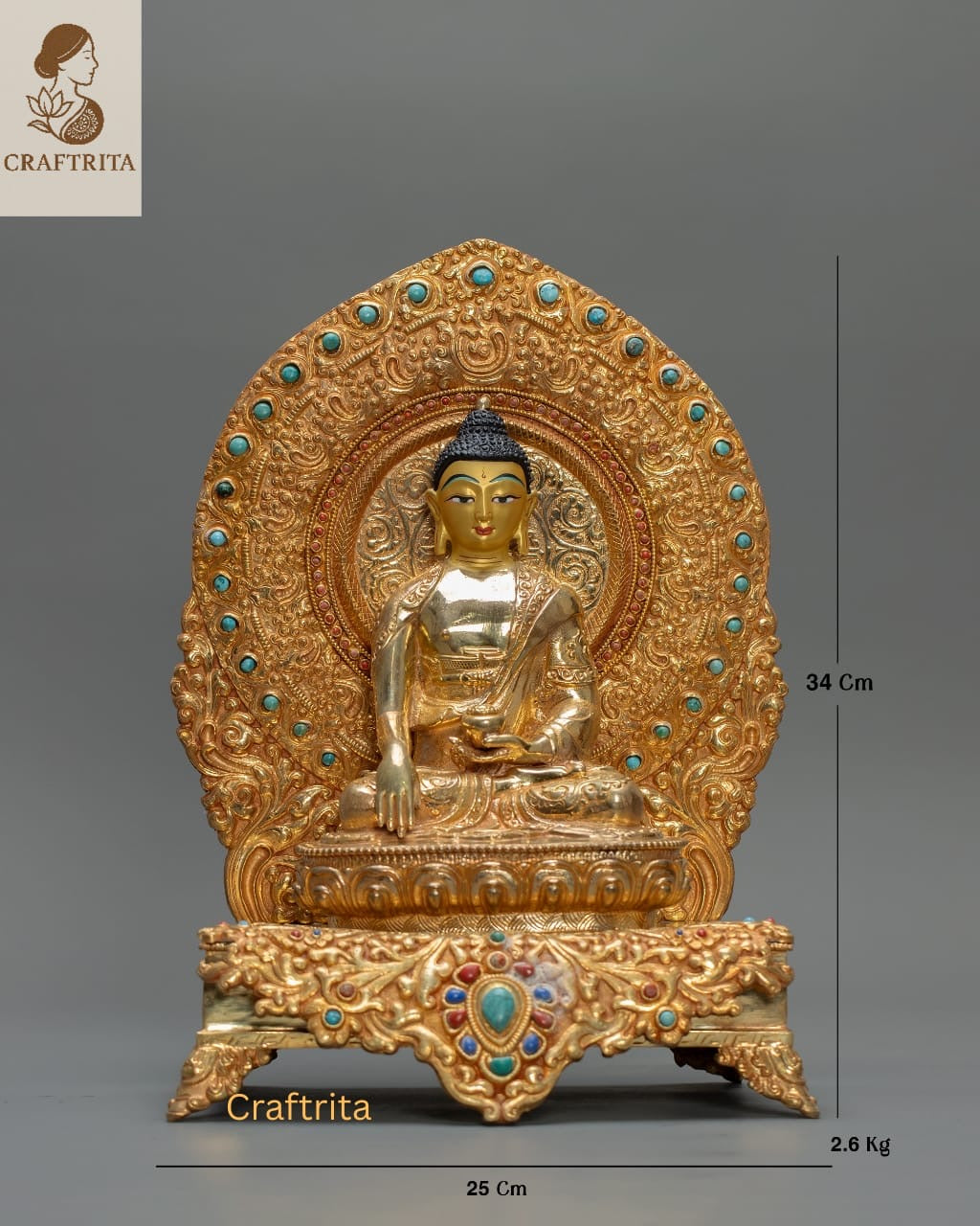 Shakyamuni Buddha on Throne Statue – Handcrafted in Nepal | Tibetan Buddhist Art for Spiritual Home Decor