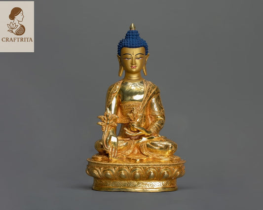 Medicine Buddha Statue – Artisan Copper with 24K Gold Gilding | Meditation & Altar Art