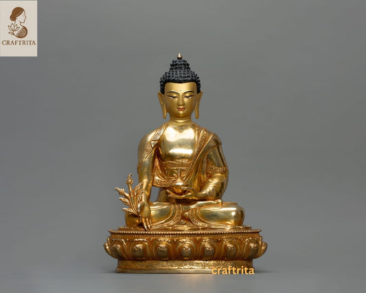 Handcrafted Medicine Buddha | 24K Gold-Plated Tibetan Healing Statue