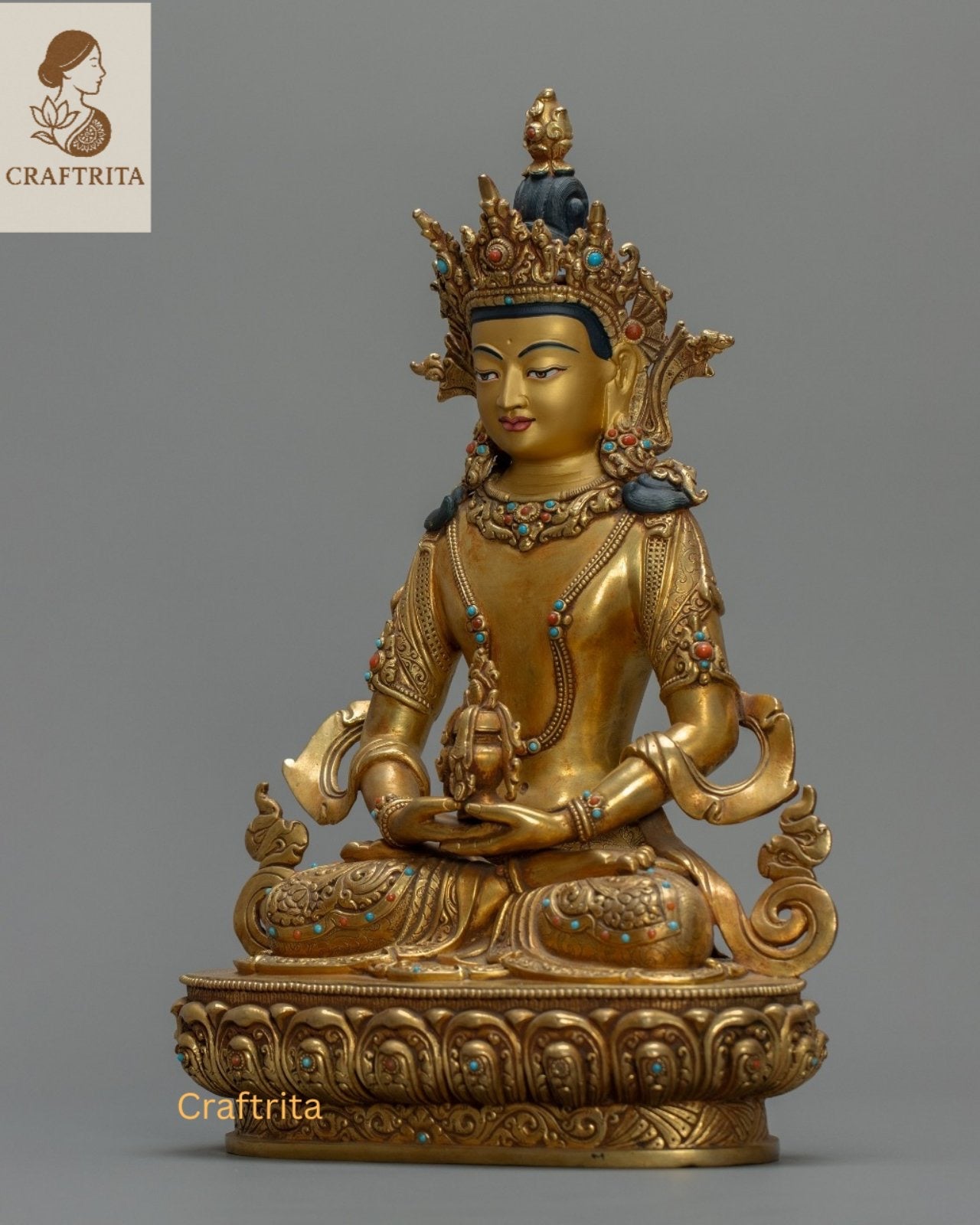 Handcrafted Amitayus Buddha Statue – Deity of Infinite Life | Spiritual Sculpture