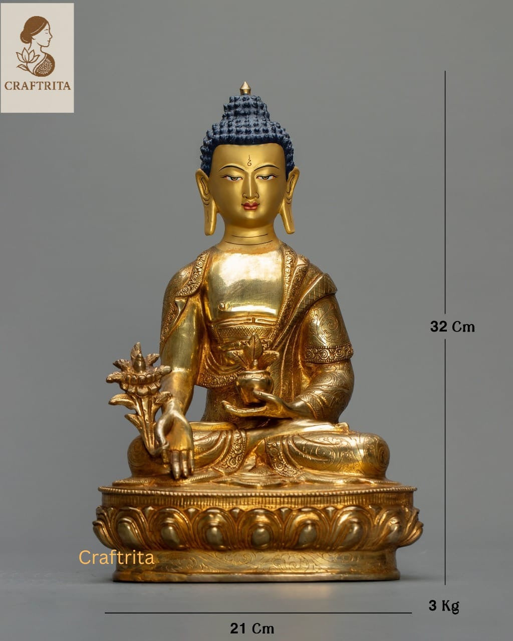 Handmade Medicine Buddha – Copper Statue with 24K Gold | Tibetan Healing Deity