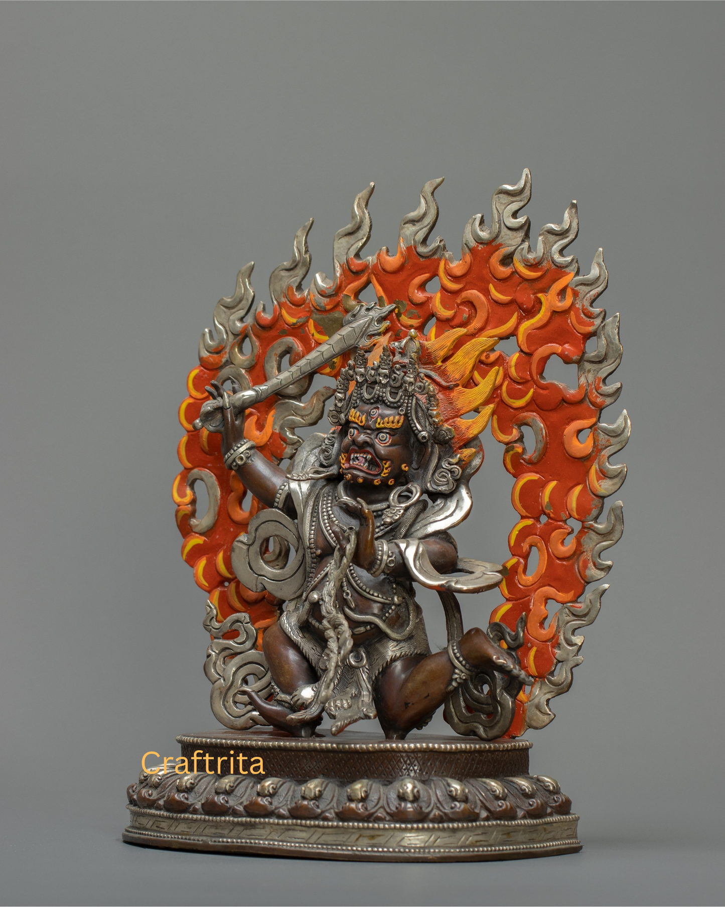 Achala Statue 3.6kg – Copper Body with Oxide & Silver Plating | Handmade Tibetan Buddhist Deity for Spiritual Home Decor
