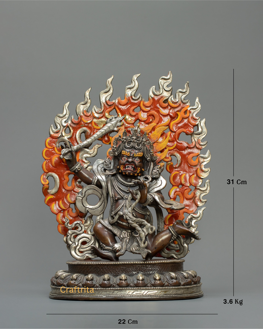 Achala Statue 3.6kg – Copper Body with Oxide & Silver Plating | Handmade Tibetan Buddhist Deity for Spiritual Home Decor