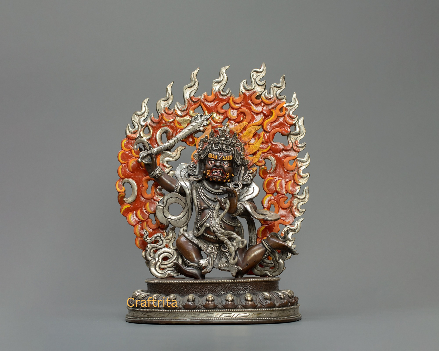 Achala Statue 3.6kg – Copper Body with Oxide & Silver Plating | Handmade Tibetan Buddhist Deity for Spiritual Home Decor