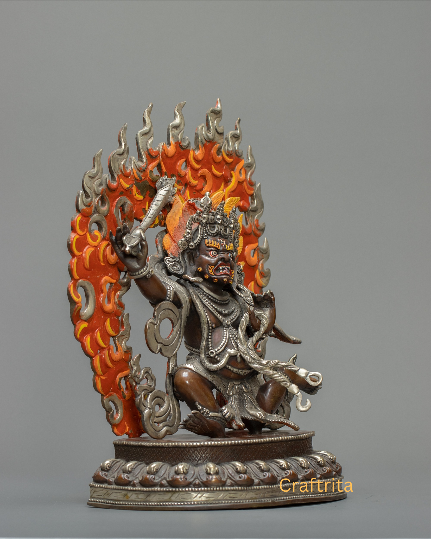 Achala Statue 3.6kg – Copper Body with Oxide & Silver Plating | Handmade Tibetan Buddhist Deity for Spiritual Home Decor