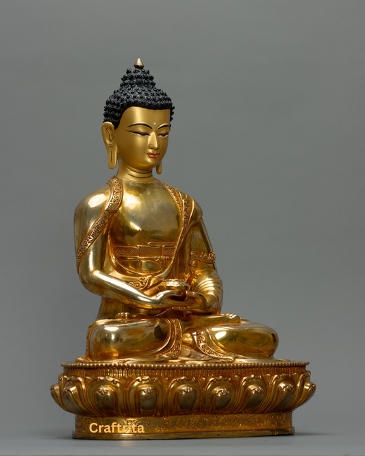 Amitabha Buddha Statue 4kg – Handmade in Nepal | Tibetan Buddhist Art | 24K Gold Plated Copper with Fire Gilding | Spiritual Home & Altar Decor