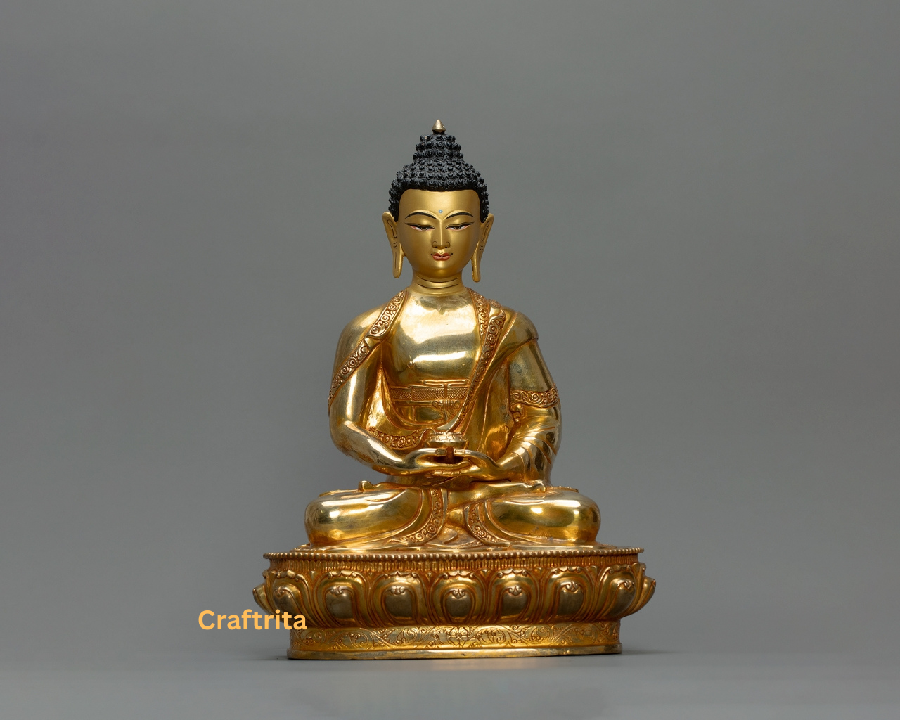 Amitabha Buddha Statue 4kg – Handmade in Nepal | Tibetan Buddhist Art | 24K Gold Plated Copper with Fire Gilding | Spiritual Home & Altar Decor