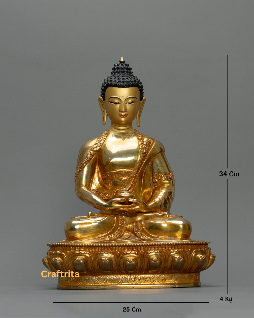 Amitabha Buddha Statue 4kg – Handmade in Nepal | Tibetan Buddhist Art | 24K Gold Plated Copper with Fire Gilding | Spiritual Home & Altar Decor