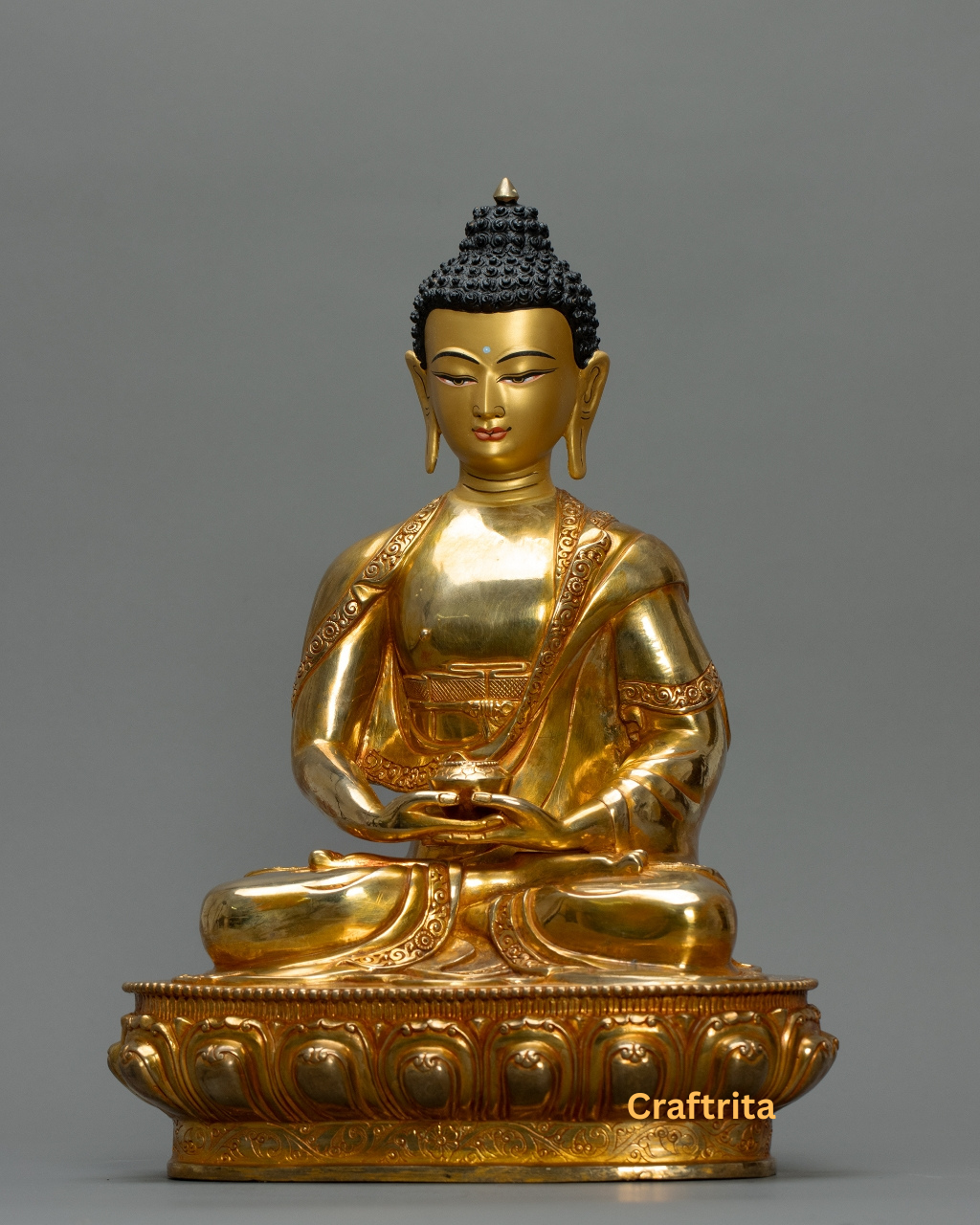 Amitabha Buddha Statue 4kg – Handmade in Nepal | Tibetan Buddhist Art | 24K Gold Plated Copper with Fire Gilding | Spiritual Home & Altar Decor