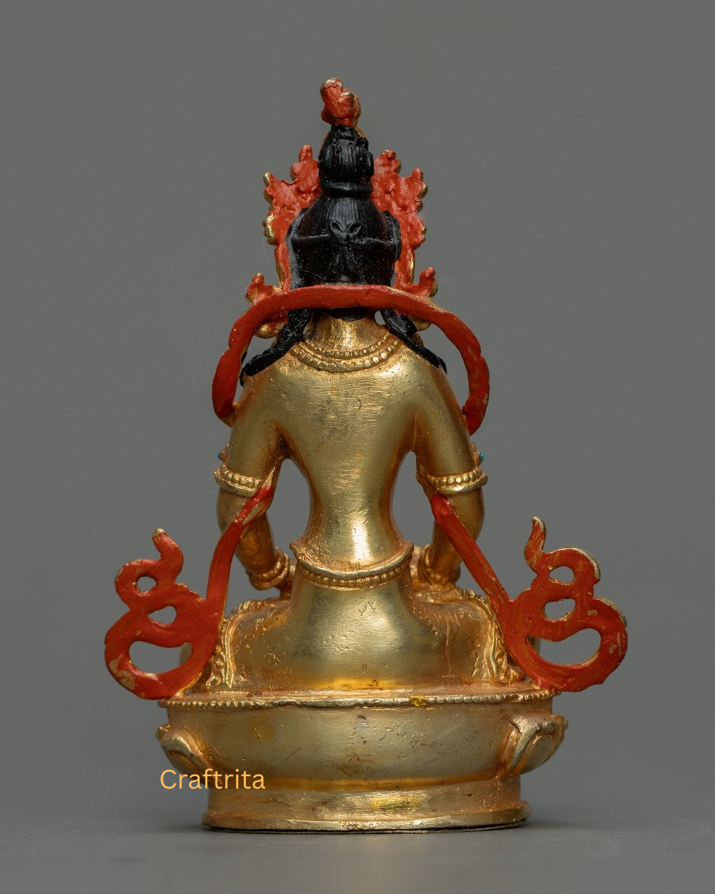 Amitayus Buddha Statue 0.5kg – Copper Body with 24K Gold Plating by Fire Gilding | Handmade Tibetan Buddhist Deity of Long Life & Prosperity