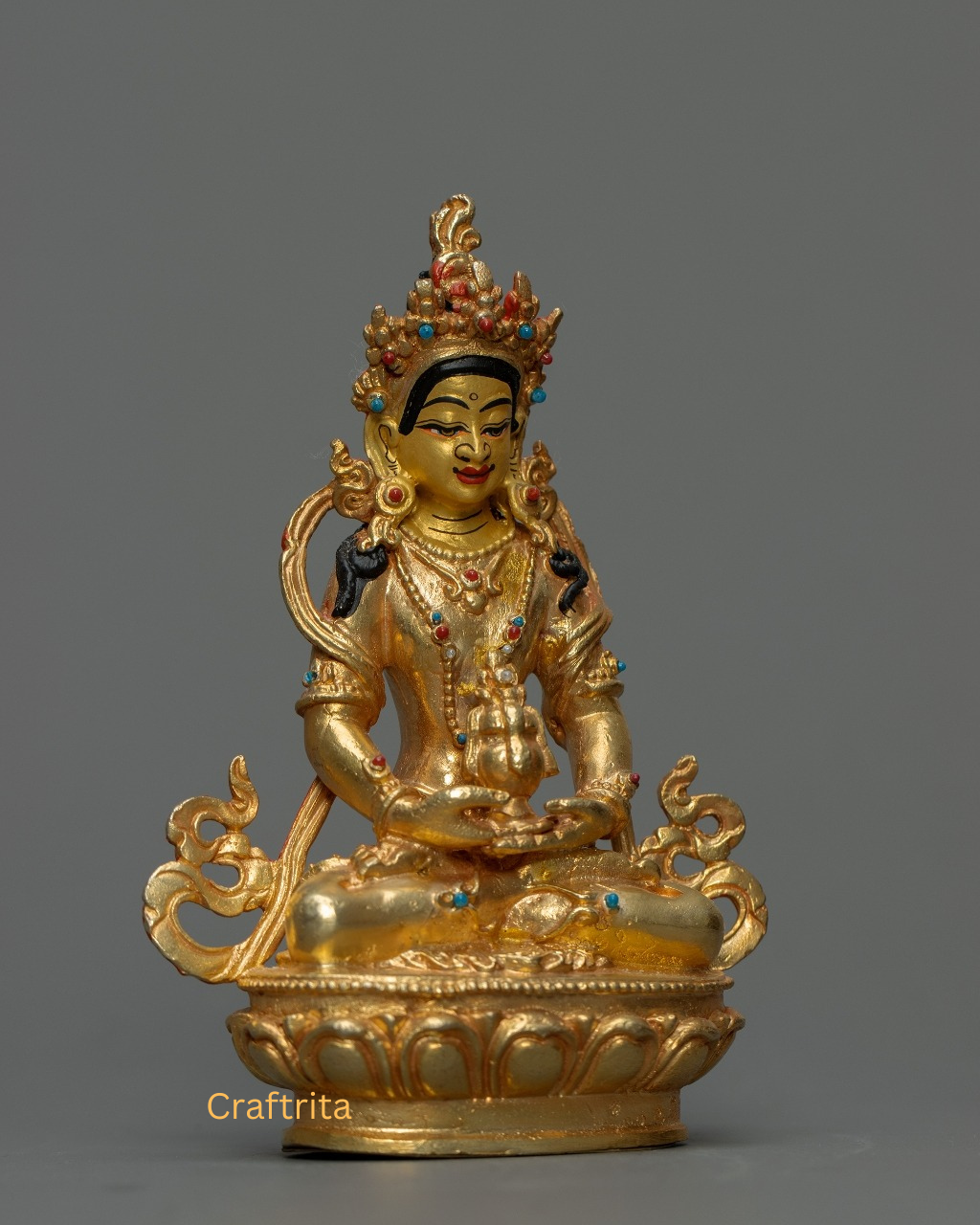 Amitayus Buddha Statue 0.5kg – Copper Body with 24K Gold Plating by Fire Gilding | Handmade Tibetan Buddhist Deity of Long Life & Prosperity