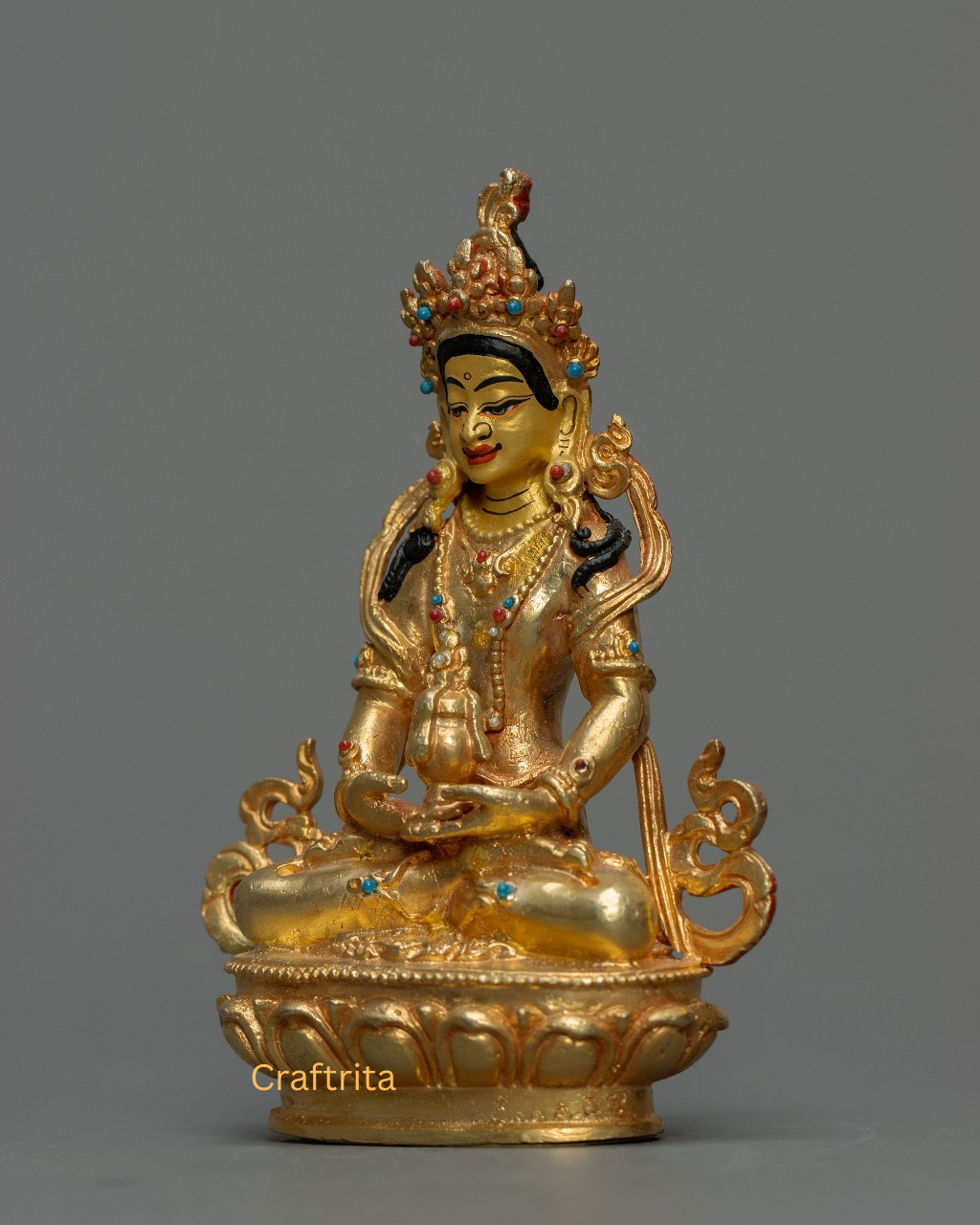 Amitayus Buddha Statue 0.5kg – Copper Body with 24K Gold Plating by Fire Gilding | Handmade Tibetan Buddhist Deity of Long Life & Prosperity