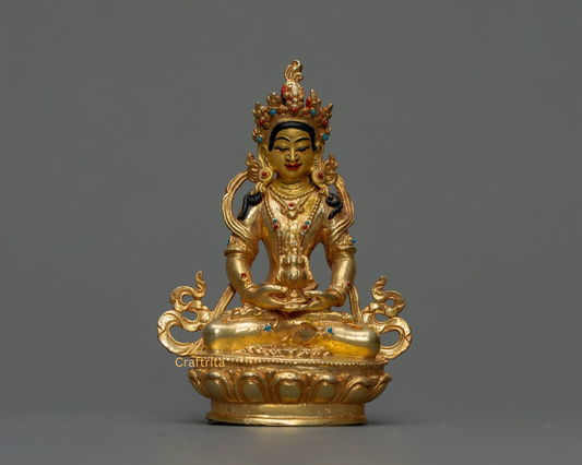 Amitayus Buddha Statue 0.5kg – Copper Body with 24K Gold Plating by Fire Gilding | Handmade Tibetan Buddhist Deity of Long Life & Prosperity