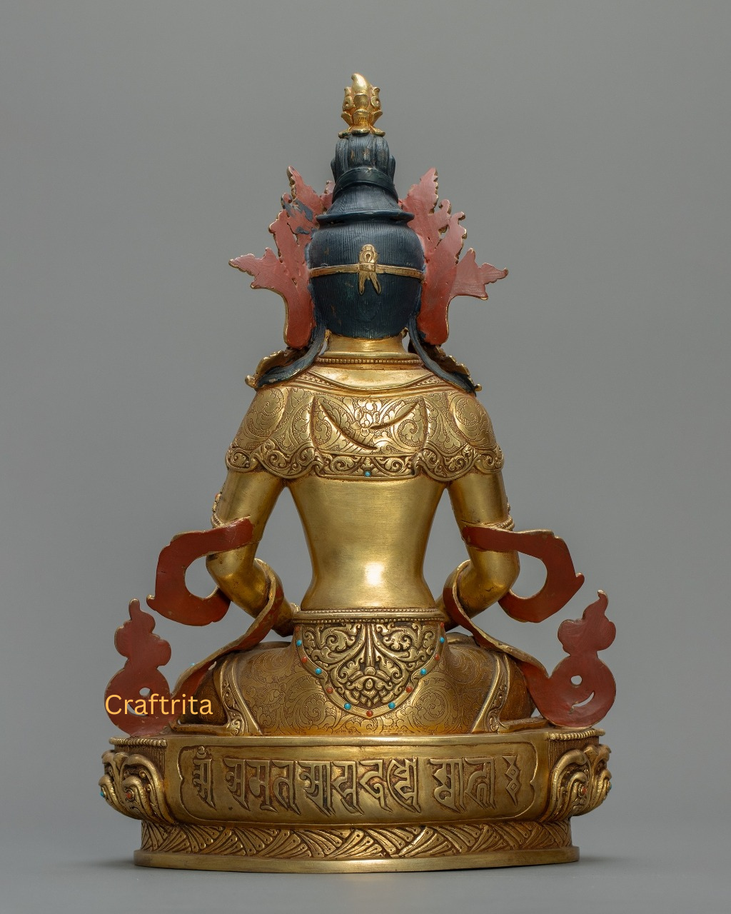 Amitayus Buddha Statue 4.5 kg – Copper Body with 24K Gold Plated Fire Gilding | Handmade Tibetan Buddhist Deity for Spiritual Home Decor