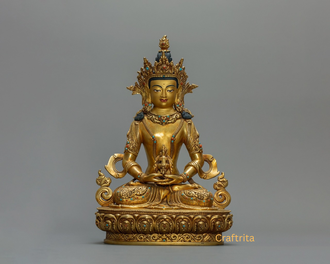 Amitayus Buddha Statue 4.5 kg – Copper Body with 24K Gold Plated Fire Gilding | Handmade Tibetan Buddhist Deity for Spiritual Home Decor