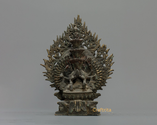 1000-Armed Chenrezig Statue – Handmade in Nepal | Antique Copper Finish Buddhist Deity of Compassion for Home & Altar Decor