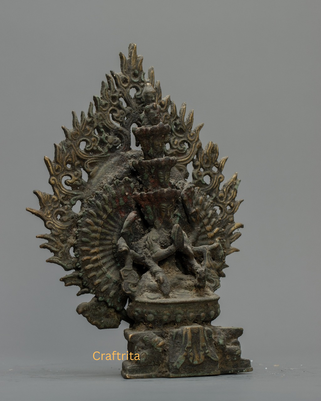 1000-Armed Chenrezig Statue – Handmade in Nepal | Antique Copper Finish Buddhist Deity of Compassion for Home & Altar Decor