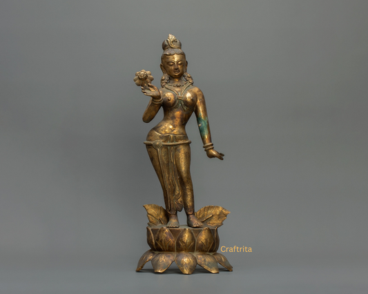 Maya Devi Statue 4.5kg – Handmade in Nepal | Antique Finish Bronze & Copper | Buddhist Goddess of Birth & Spiritual Home Decor