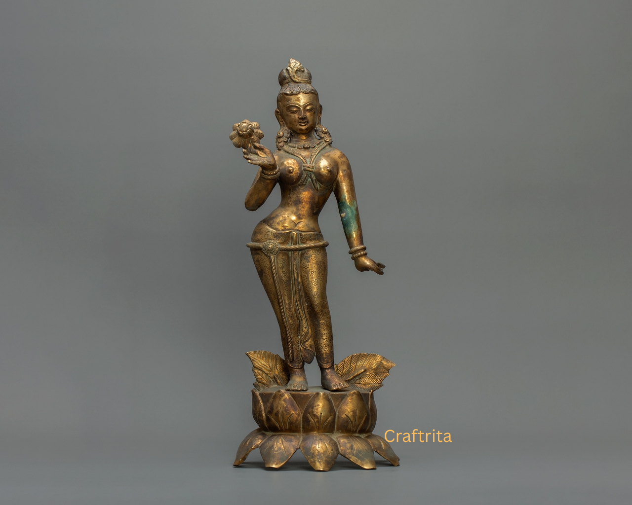Maya Devi Statue 4.5kg – Handmade in Nepal | Antique Finish Bronze & Copper | Buddhist Goddess of Birth & Spiritual Home Decor