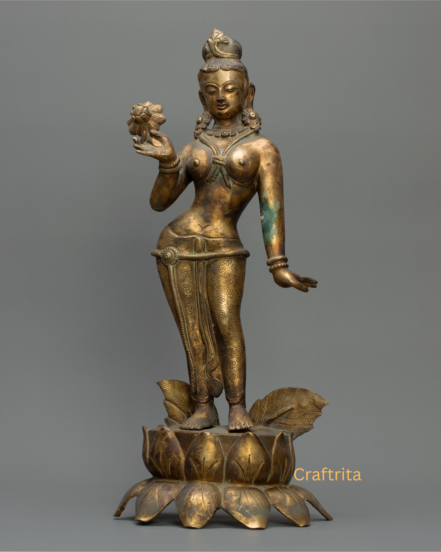 Maya Devi Statue 4.5kg – Handmade in Nepal | Antique Finish Bronze & Copper | Buddhist Goddess of Birth & Spiritual Home Decor
